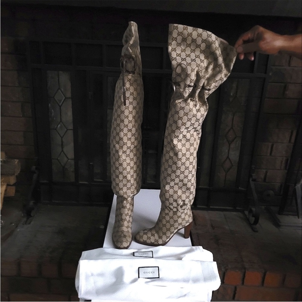 GUCCI OVER THE KNEEE MONOGRAM BOOTS